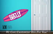 Surf board #5 custom name Shelly strips 3 color - wall decor vinyl decal lettering beach and nautical theme 2428